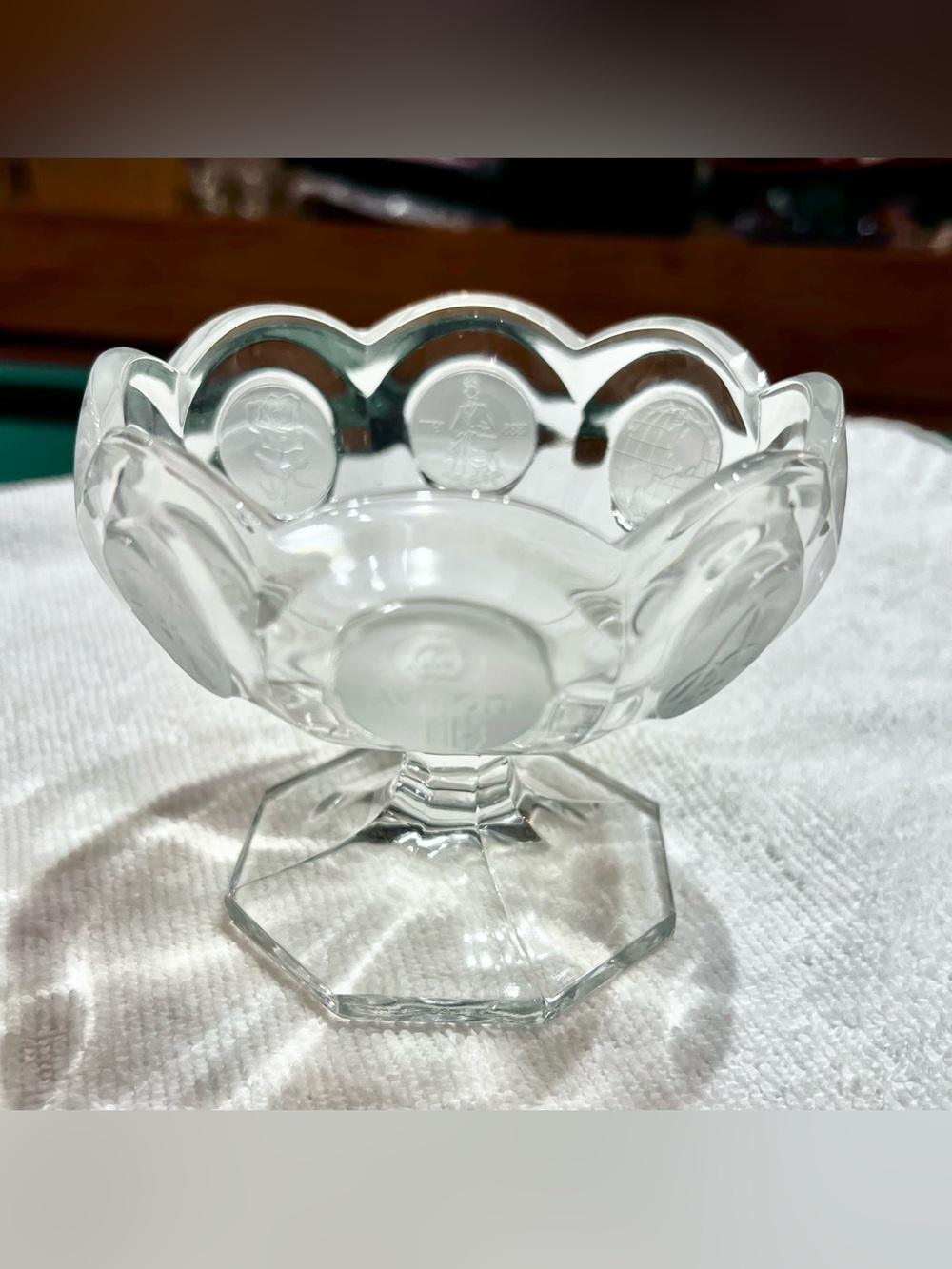 Vtg Lead Crystal Coin Dot Avon 91st Anniversary 1977 Candy Snack Bowl Footed